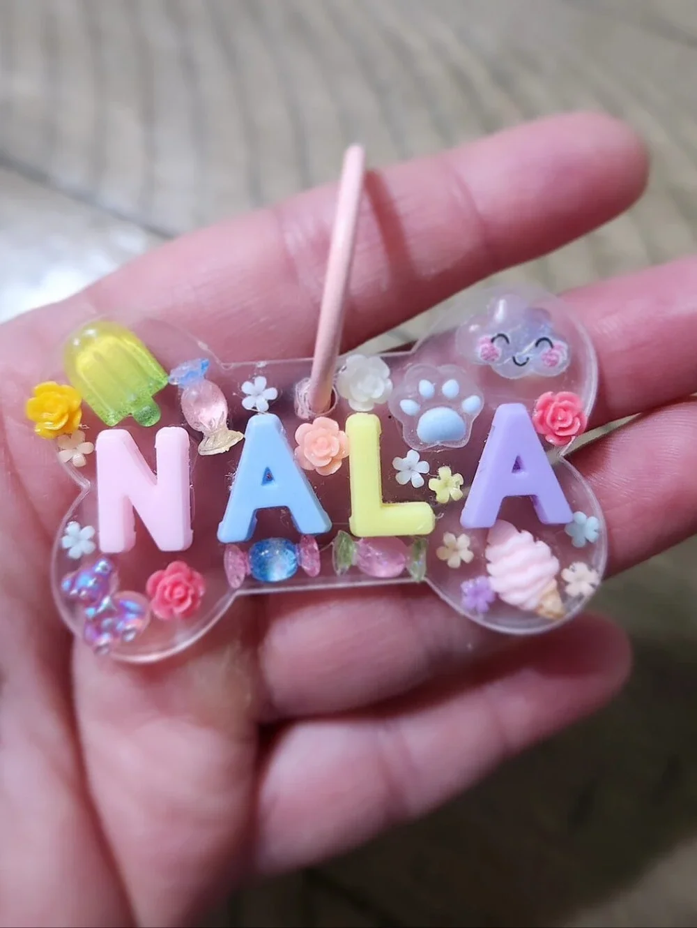 Personalized Name Dog Tag Keychain Acrylic Bone Shaped Tag Name Beads Charms